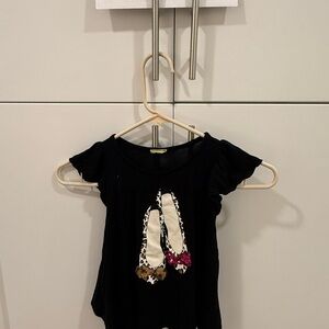 Black Kids' Top with Ballet Shoe Design